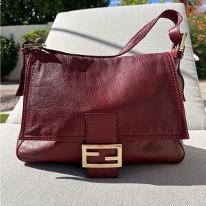 Fendi Mamma Baguette Bag Red Maroon Leather